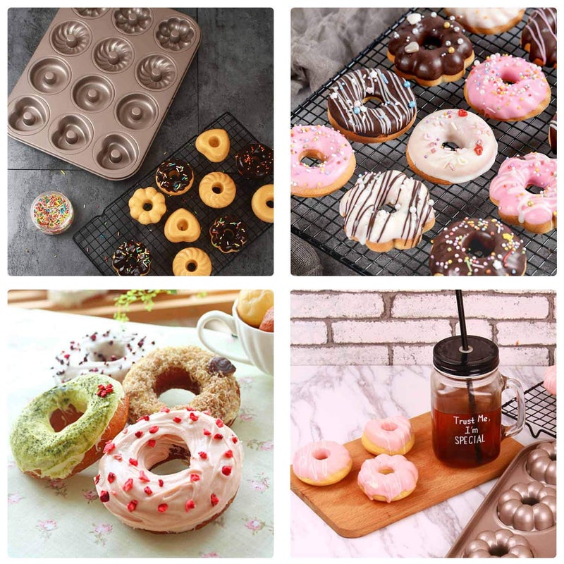Beasea Donut Baking Pans, 1 Pack Nonstick Small Mini Doughnut Pans 12 Cavity Carbon Steel Bagel Oven Baking Tray Sheet - Image 5